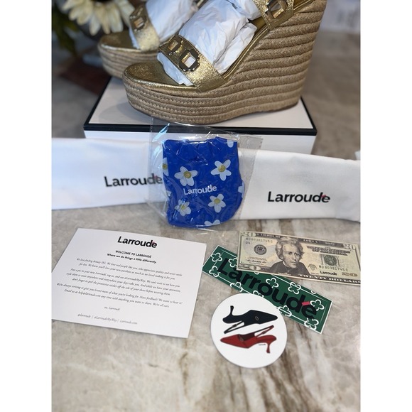 Larroude Milan Espadrille Wedge Platform Gold Metallic Size 10 NIB! - Picture 4 of 8